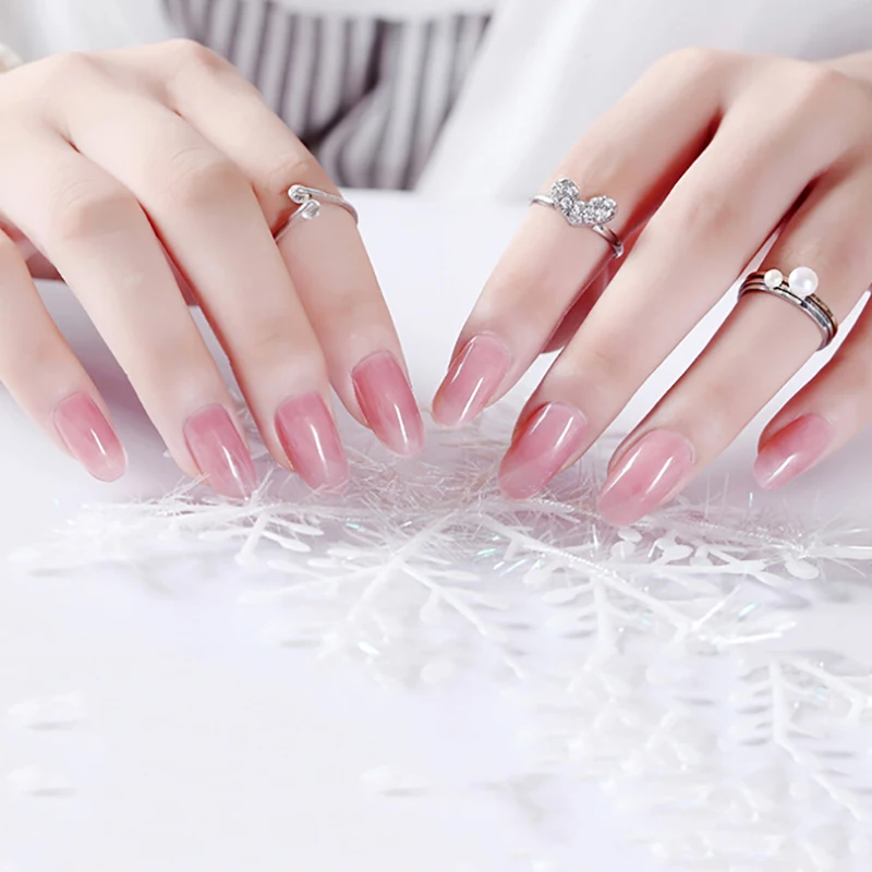 

24Pcs Pink Color False Nails Acrylic UV Gel Full French Fake Nails Art Tips Tools With Glue Round/Square Head Fake Nail