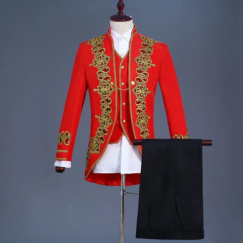 Ретро Красный мужской пиджак для свадьбы костюм жениха комплект Slim Fit хост драматическая сцена винтажное пальто с жилетом черный костюм диджея со штанами