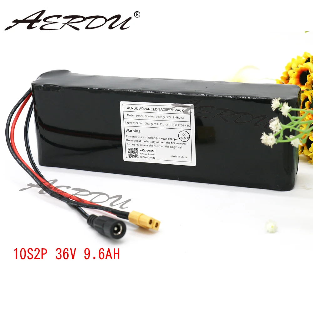 

AERDU 10S 36V Advanced lithium-ion battery pack For Samsung INR21700-48G 42V 9600mah Built in 15A BMS Large capacity High power
