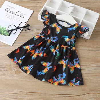 

Baby Girls Clothes Summer Baby Dress Flying Sleeve Newborn Infant Princess Cotton Animal Butterfly Print A-line Toddler Dresses