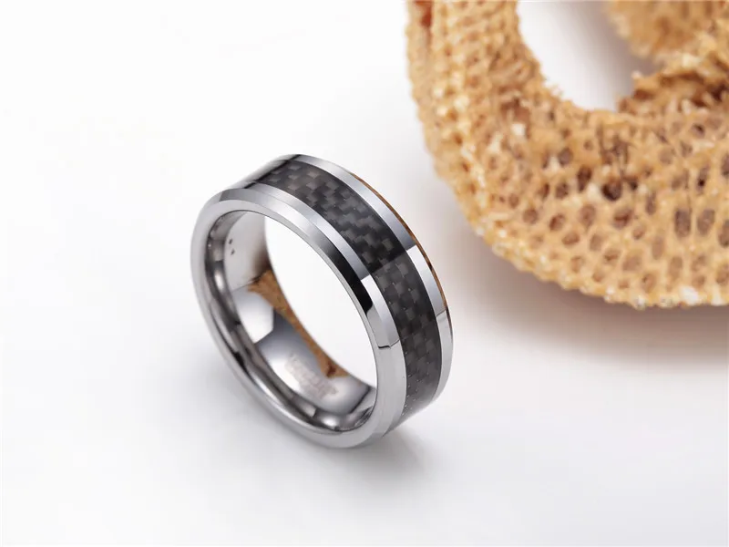 6/8mm New Black Carbon Fiber Men's Ring Tungsten Carbide Engagement Ring Wedding Band Men Women Jewelry Brand Design anel mascul