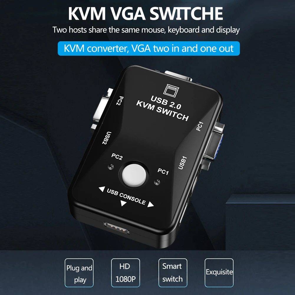 KVM-переключатель USB с 2 портами в 1 VGA-выход ручной переключатель для компьютера ПК