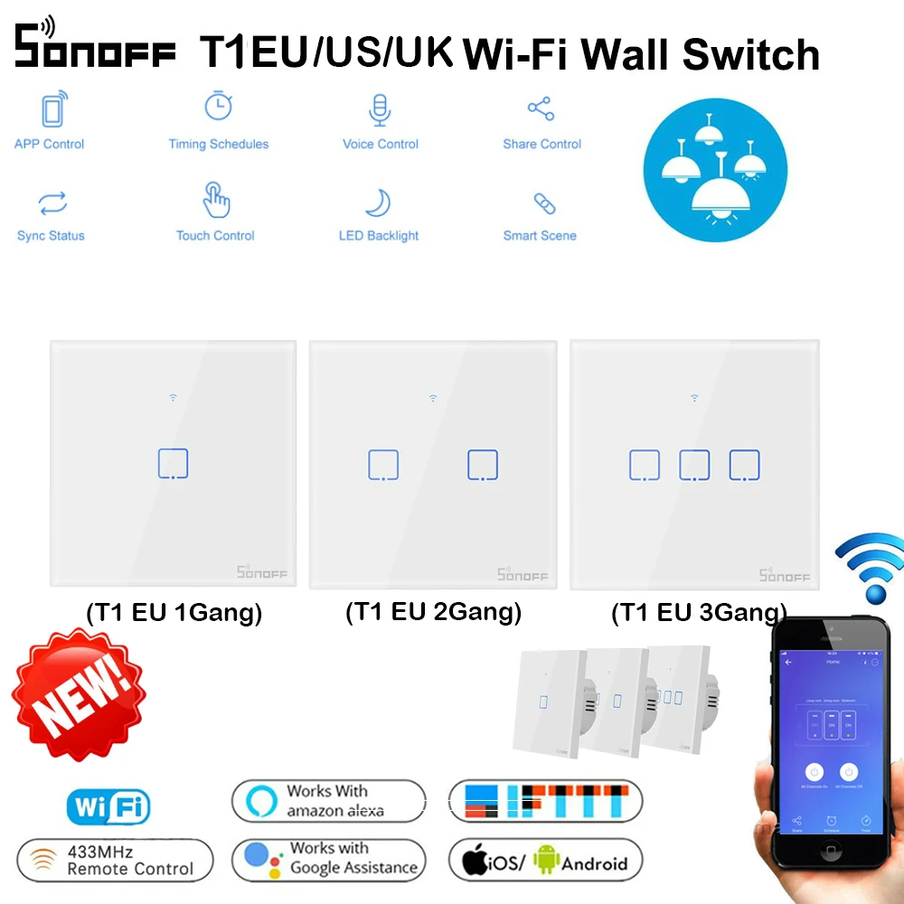 SONOFF T1 TX EU/US/UK основной Wifi умный домашний переключатель с сенсорным экраном