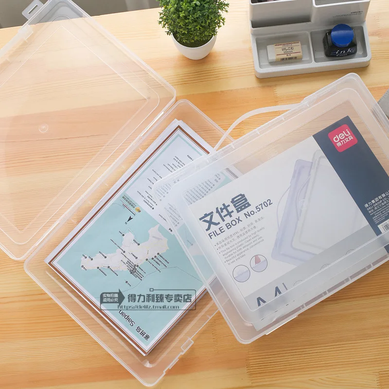 

Deli 5702 Stationery Box Transparent Pp File Storage Box A4 Box Portable Storage Box Large Size