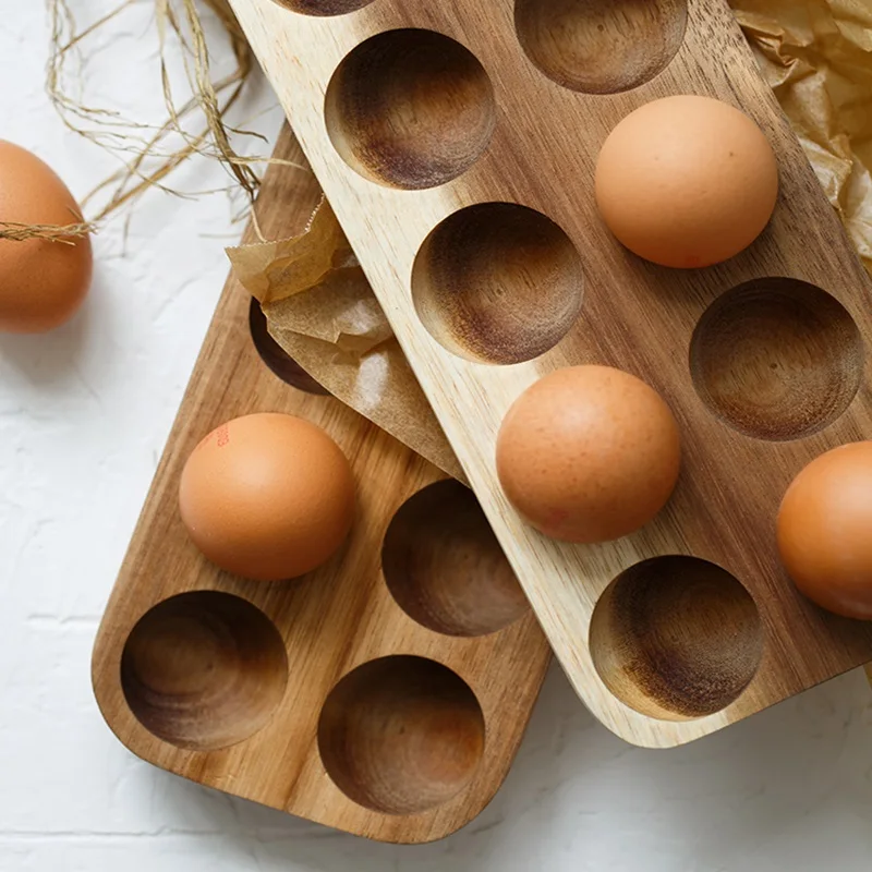 Nordic Style Natural Acacia Wood Egg Storage Box Refrigerator Egg Holder  Countertop Egg Tray Kitchen Storage Accessories Decor - AliExpress