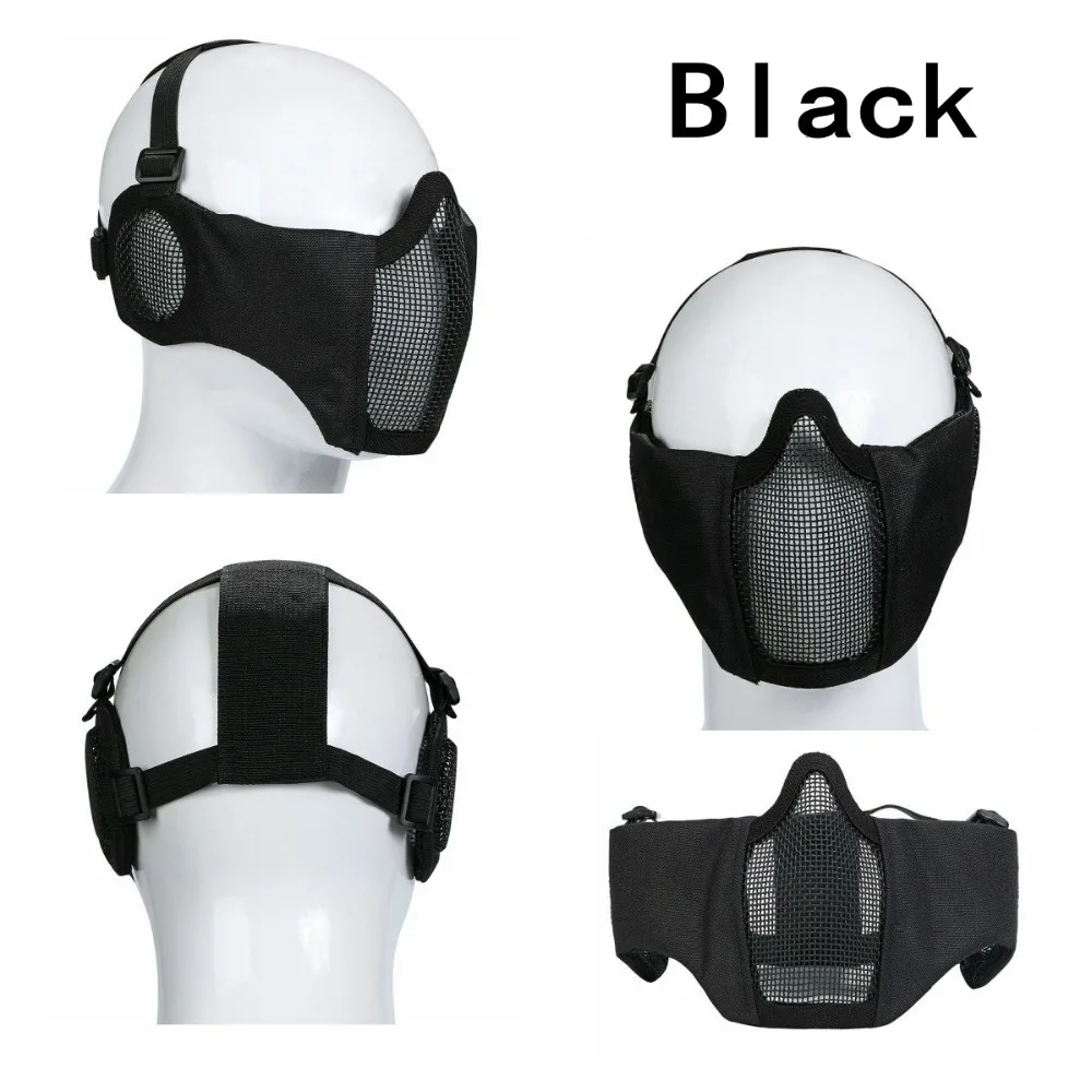 Foldable Military Tactical Paintball Mask Skull Lower Half Face Steel Mesh Mask CS Wargame Hunting Ear Protective Airsoft Masks