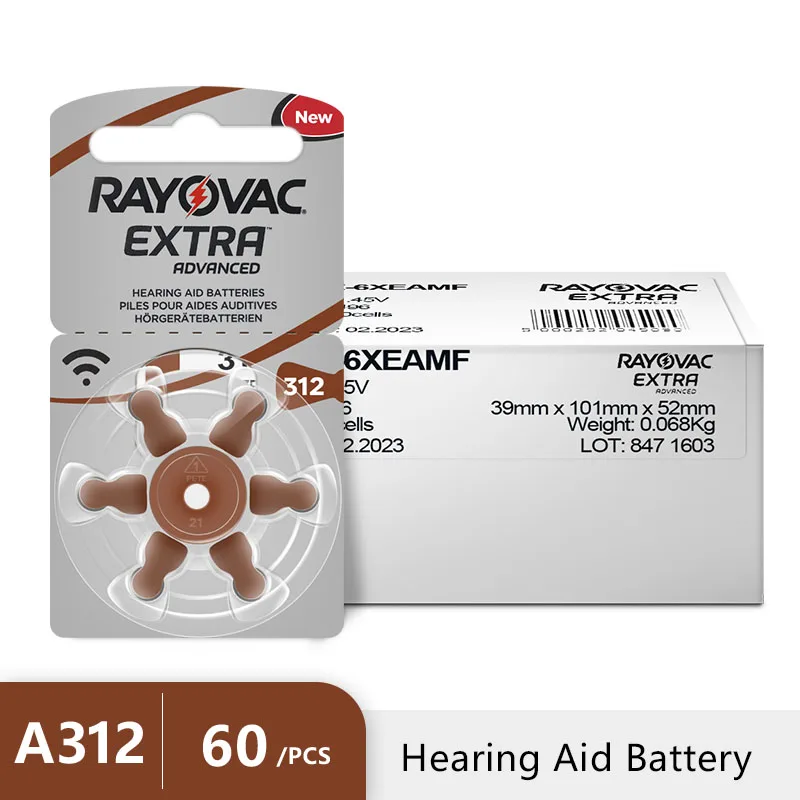 Батарейки для слухового аппарата RAYOVAC A312 312A ZA312 312 PR41 дополнительно 60 шт.|hearing aid