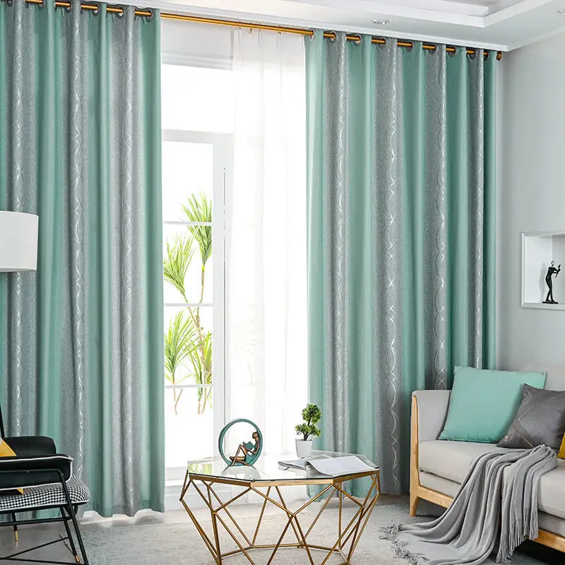 Modern Green Striped Blackout Curtains 2
