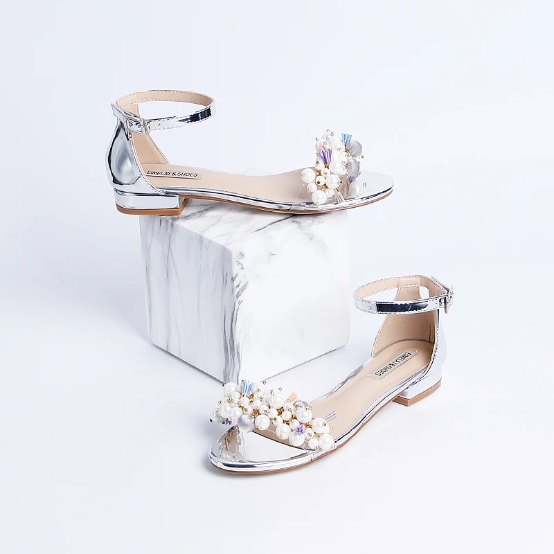 Летние сандалии на толстой подошве с серебряным зеркальным жемчугом; повседневная женская обувь с открытым носком; зеркальная поверхность ПУ искусственная кожа яркого цвета