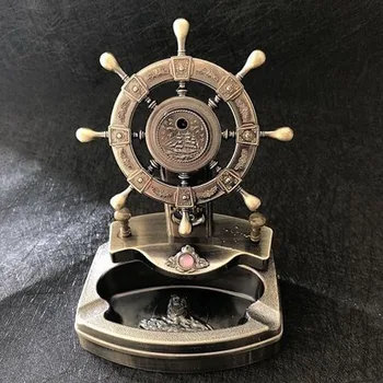 

Creative Ashtray for Home Retro Rudder Design Metal Portable Cigarette Ash Tray with Refillable Lighter Decorative Cigar Ashtray