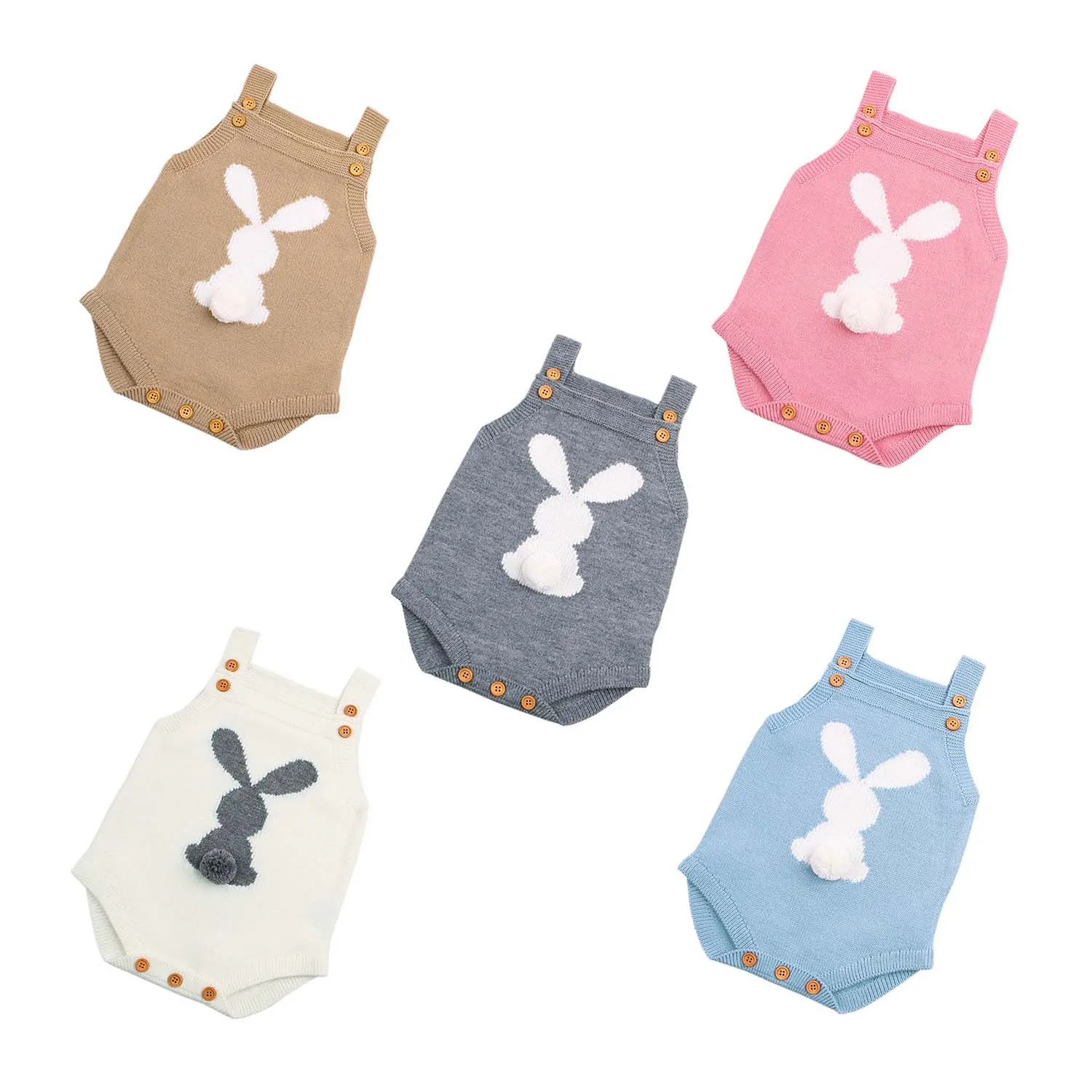

Baby Sleeveless Outfit Cute Easter Bunny Knitting Rompers Clothes Jumpsuit for 0-18 Month Girl Boy Toddlers