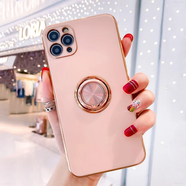 Luxury Plating Silicone Case For iPhone 12 11 Pro Max XS XR X 7 8 Plus iPhone12 iPhone11 Mini Soft Covers With Ring Holder Stand 1