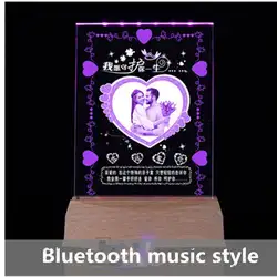 Хрустальный внутренний гравировальный практичный фото Bluetooth светодиодный деревянный Базовый ночник MP3 музыкальный свет красивый подарок