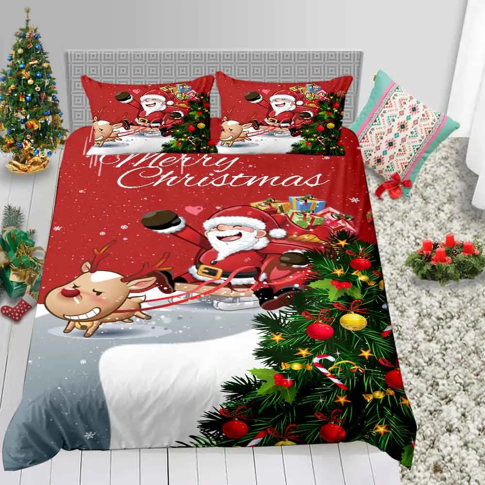 Thumпостельные принадлежности для детей, рождественские постельные принадлежности, Твин, классический красный милый 3D пододеяльник, набор, Санта серия, король, королева, полный двуспальный комплект постельного белья