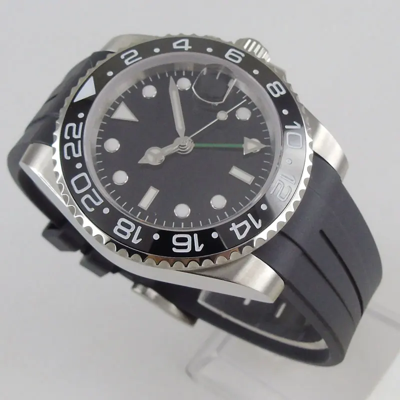 Мужские часы 40 мм PARNIS GMT Часы с раскладной застежкой сапфировое стекло