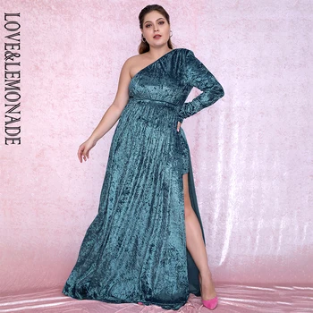

LOVE&LEMONADE PLUS SIZE Sexy One Piece Blue Green Open High Waist Velvet Long Sleeve Maxi Dress LM81441PLUS