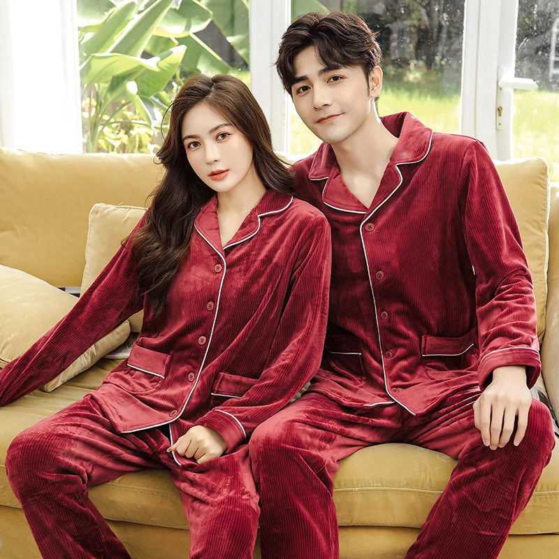 Men Winter Warm Velvet Pajama Sets 