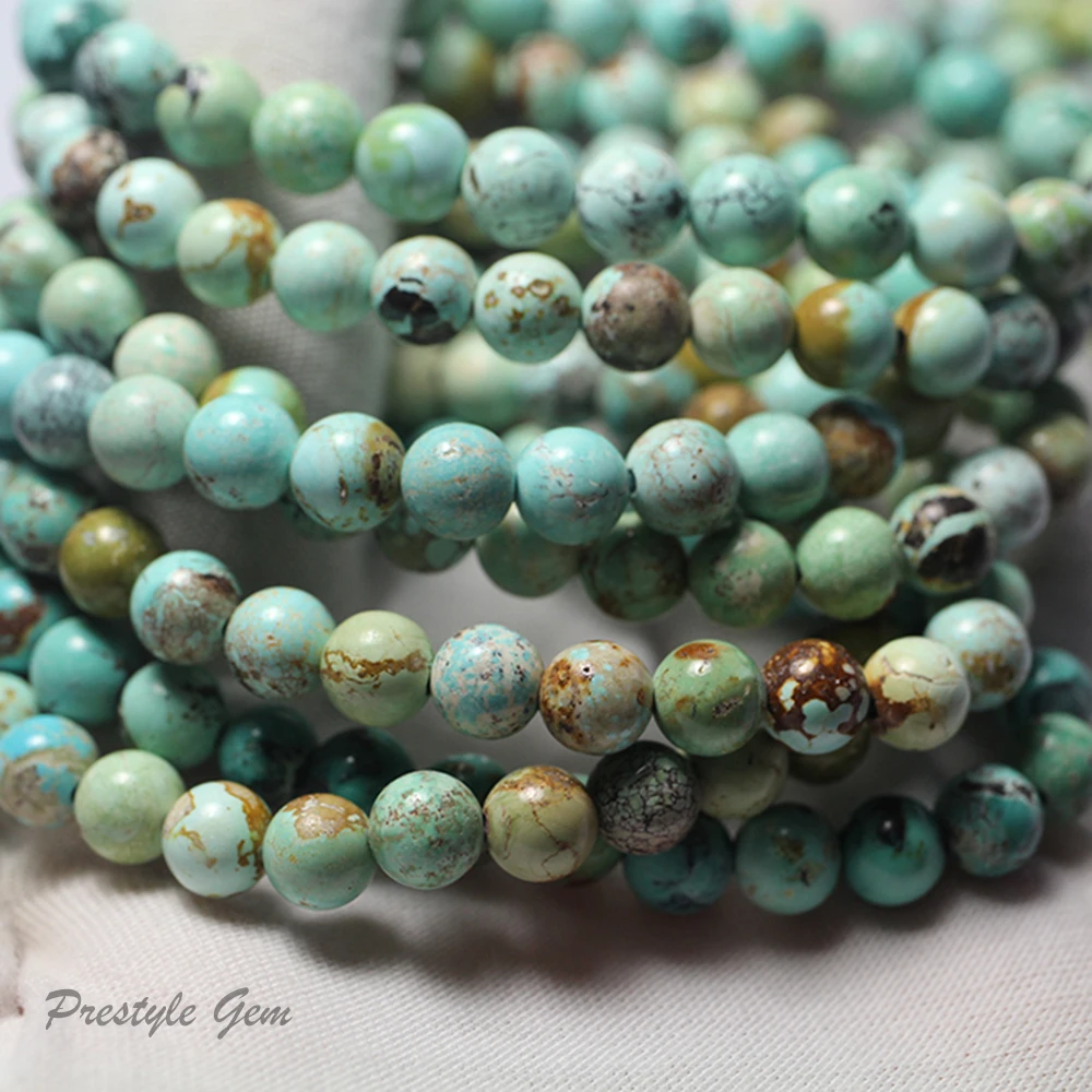 Meihan (1 bracelet) rare amazing 7-7.5mm Natural Hubei Turquoise untreated ore beads stone for jewelry making or gift | Украшения и