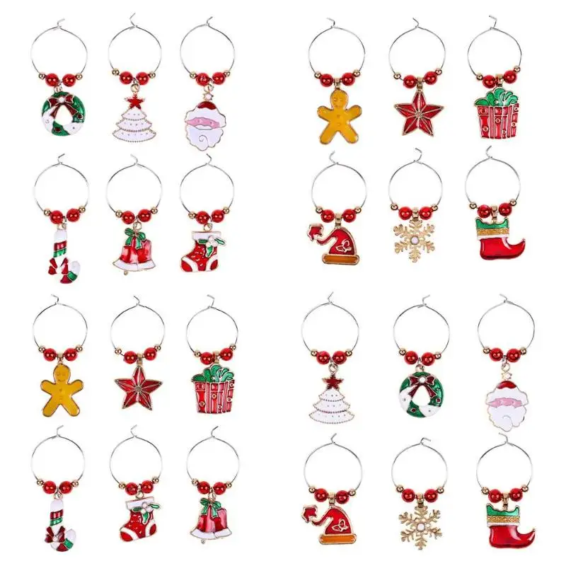 

6pcs Wine Glass Decorative Rings Cup Markers Christmas Glass Goblet Pendant Key-chains Home Party Decorations Accessories