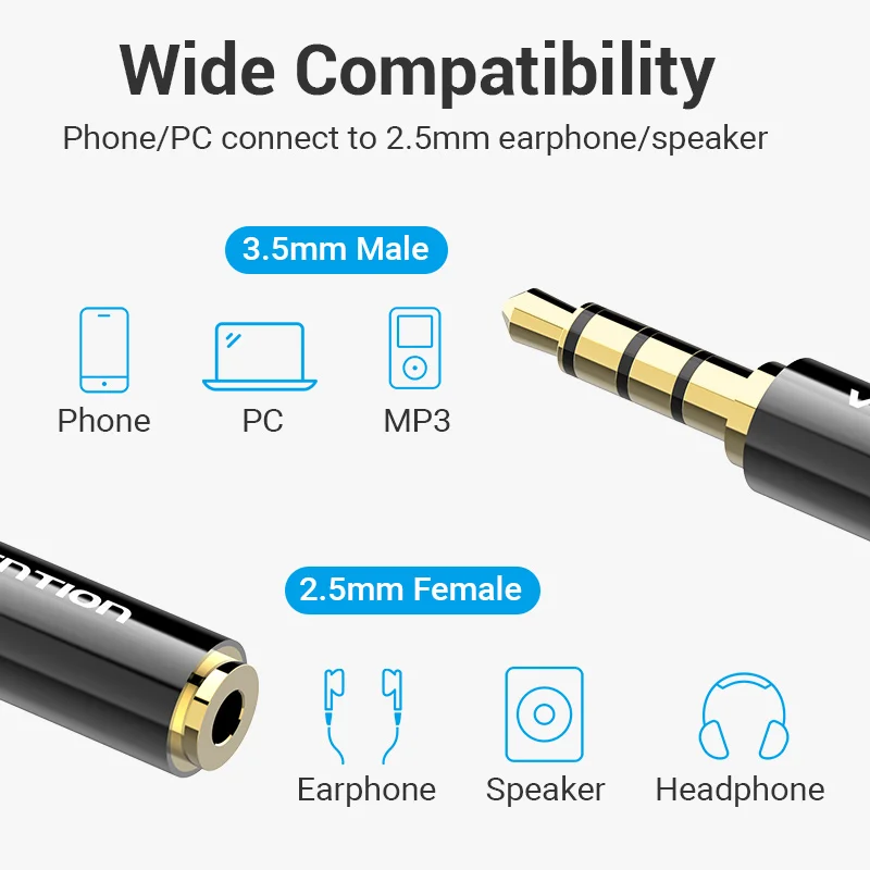 Vention Jack 3.5mm  2.5mm - ÷   (Ŀ ) Ʈ   Aux ̺ Ŀ 2.5  3.5