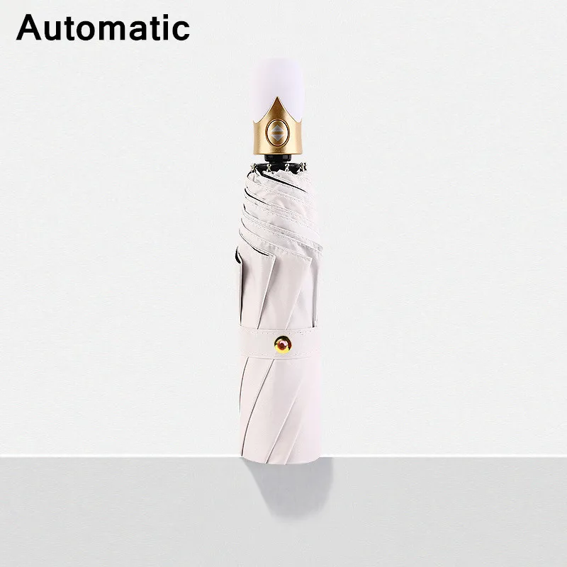 white Автоматический складной зонт, женский, ветрозащитный, Paraguas, 7 цветов, Зонт от дождя, женский, качественные, мужские, черное покрытие - Цвет: white