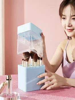 

Makeup brush storage box girl heart with lid eyeshadow brush bucket portable out desktop dustproof transparent shelf LB91814