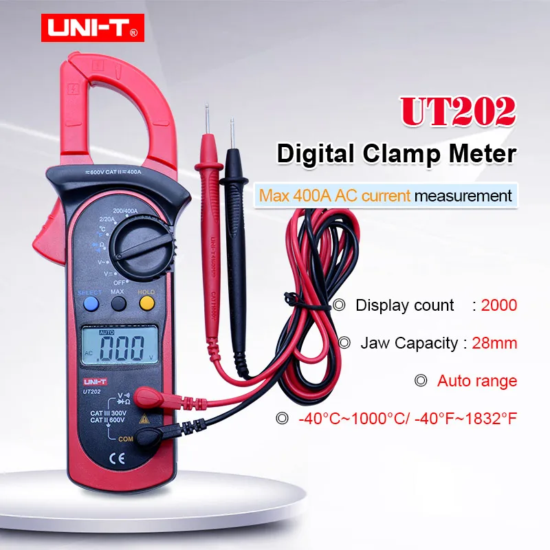 Fafeicy Pince multimètre UNI-T UT202A + Mini pince ampèremétrique à plage  automatique de poche pour test de capacité de
