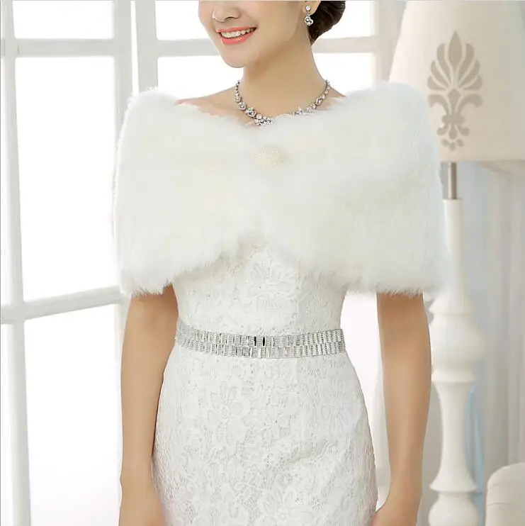 Чистый белый элегантный теплый искусственный мех шаль свадебные обертывание невесты Плюшевые короткие пальто свадебные аксессуары