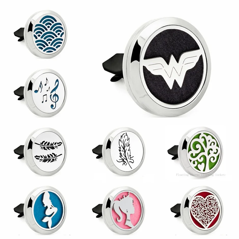 

CA454-CA488 Car Clip Vent Aromatherapy Locket Pendants Essential Oils 316L Stainless Steel car Diffuser Locket 10 pads