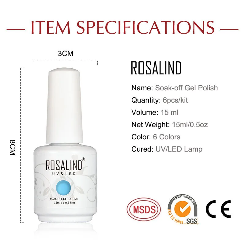 ROSALIND гель лак для ногтей 6 шт./набор для маникюра для ногтей Vernis Полупостоянный УФ светодиодный дизайн акриловая подставка и верхний чехол
