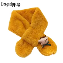 Теплые одноцветные Рождественские шарфы с мультяшным рисунком, детский зимний теплый шарф, имитация кроличьей шерсти, женские шарфы# ZC