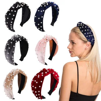 

DUOJIAOYAN Autumn Winter Velvet Elastic Hair Band Headband For Girls Women High Quality Hair Hoop Fashion Pearl Hair Accessories