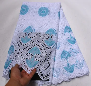 

Newest Nigerian Swiss Voile Lace In Switzerland Holes African Swiss 100% Cotton Lace Fabric With Stones For Sewing Dress FC-952