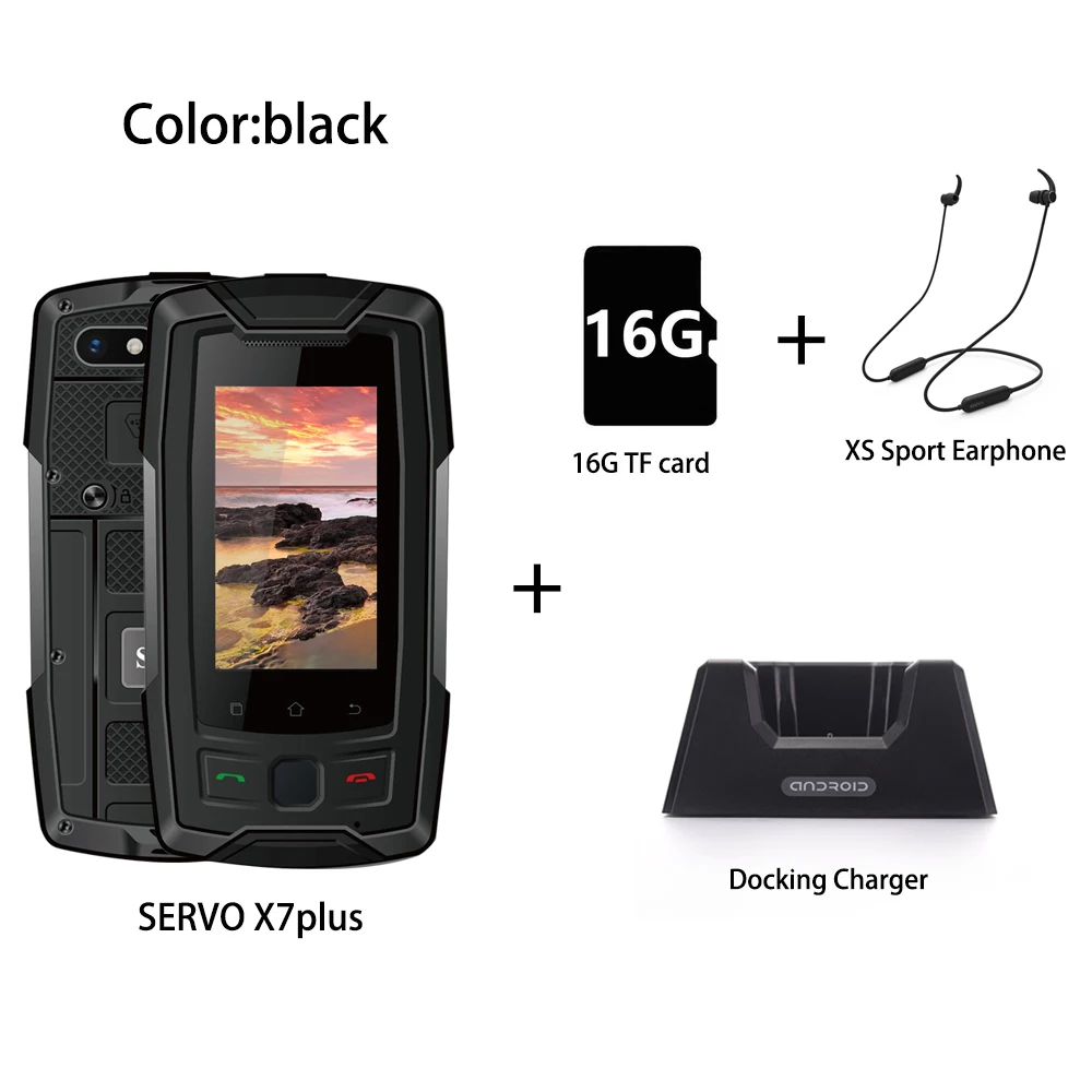 SERVO X7 Plus 4G LTE смартфон IP68 водонепроницаемый прочный мобильный телефон NFC ГЛОНАСС AGPS 3100 мАч Walkman маленький мобильный телефон 2 Гб 16 Гб - Цвет: Black Super Package
