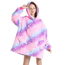 

Cartoon Oversized Hoodie Sweatshirt Women Printed Wearable Blanket Hoodie Fleece Warm Kids Sleepwear Hoody Sweatshirt Blanket