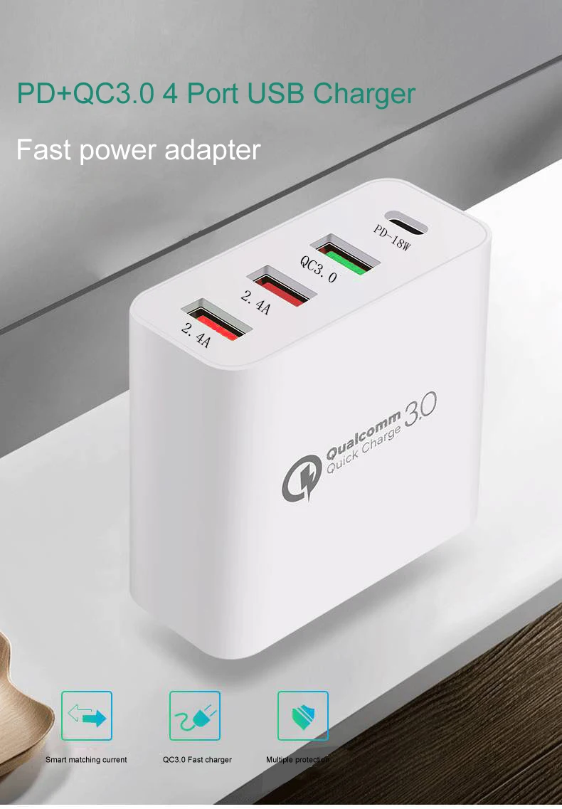 48 Вт мульти Быстрая зарядка 3,0 USB зарядное устройство PD usb type C QC3.0 QC турбо настенное быстрое зарядное устройство для телефона для iPhone 11 Pro Max Xiaomi QC 3,0