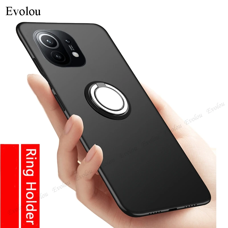 For Xiaomi MI 11 PRO Case Cover Metal Ring Holder Magnetic Silicone Phone Cases Stand Back Capa | Мобильные телефоны и