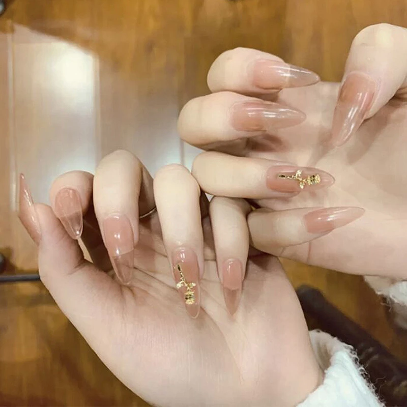 24pcs Nude Color Long Tip Style Rose Flower Decorative Waterproof Fake Nails Bride And Girls Wearable Acrylic Nail Products False Nails Aliexpress