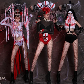 

Halloween Bar Stage Costumes Sexy Gogo Rave Clothes Zombie Dress Nightclub Horror Ghost Festival Blood Suit Party Wear DT1603