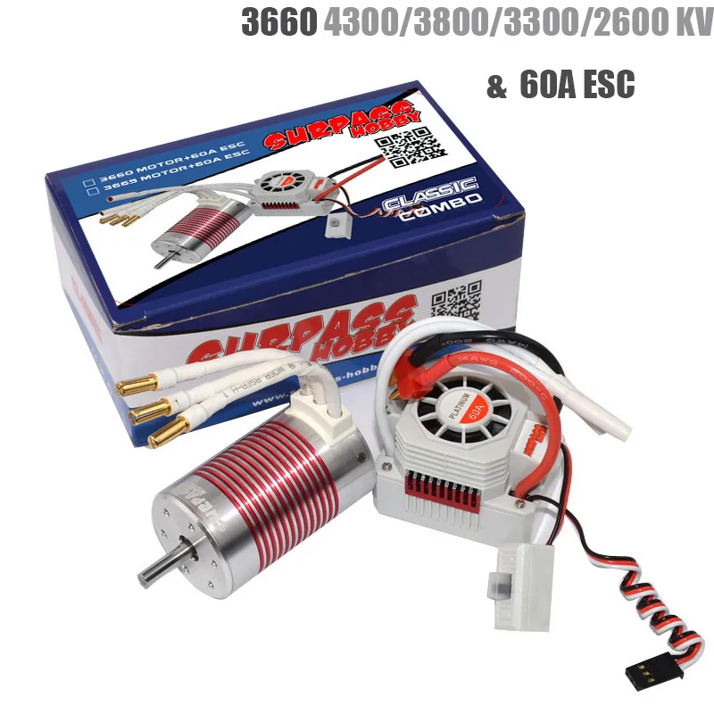 Motor sin escobillas Platinum impermeable 3660 4300/3800/3300/2600 KV con 60A ESC Kit para 1/10