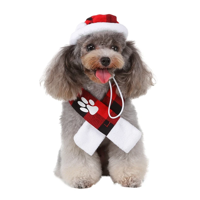 

111Pet Winter Hat And Scarf Set, Red And Black Plaids Holidays And Festivals Costume For Small Dogs aa 1
