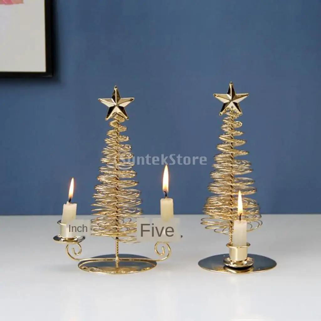 Metal Wire Candle Holder Star Tree Shaped Tea Light Candlestick Candle Stand with Base with Candle Plate for Dinner Party
