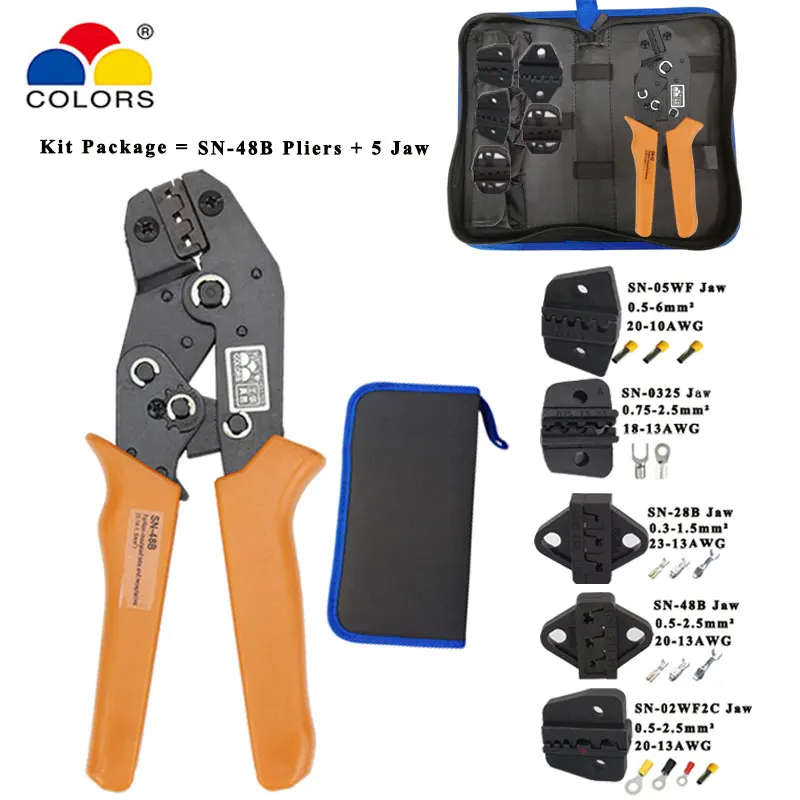 Crimping pliers SN-48B 8 jaw for plug /tube/insulation/no insulation/crimping cap/coaxial cable terminals kit 190mm clamp tools |