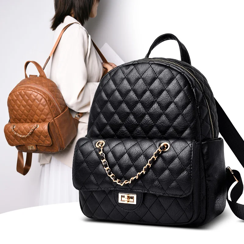 

Backpack Women's 2019 New Style Fashion Korean-style Versatile College Student Casual School Bag Fashion Rhombus Backpack