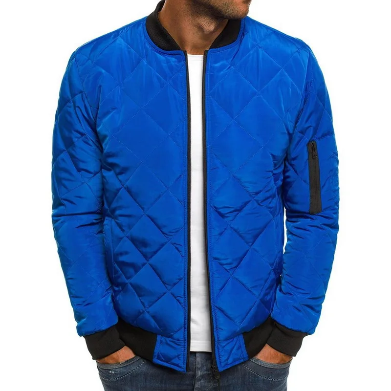 Modish/зимние куртки с ромбовидным принтом; Мужская парка на молнии с круглым вырезом; Hombre; модная повседневная теплая куртка; Мужская однотонная водонепроницаемая куртка; Ropa Hombre Invierno - Цвет: Blue