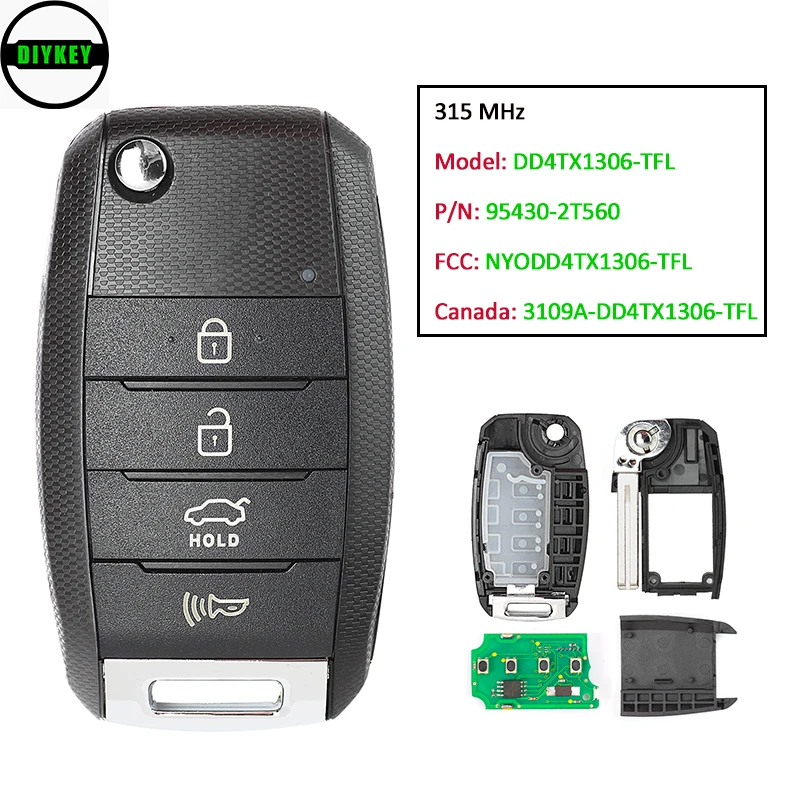AS DIYKEY 315MHz NYODD4TX1306-TFL for Kia Optima 2014 2015