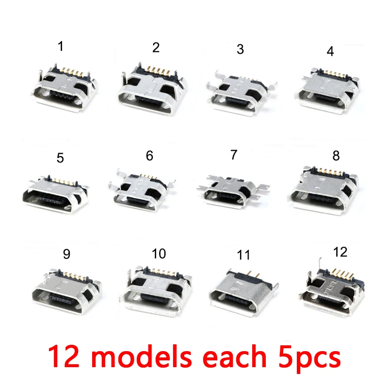 240Pcs/box 24 Models Micro USB Connector Kit Socket Jack USB Connectors Set for MP3/4 Lenovo ZTE Huawei Samsung SONY Xiaomi HTC