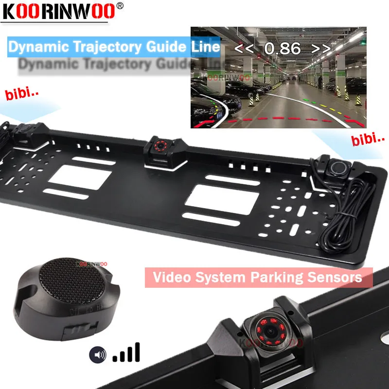 

Koorinwoo Parktronic Intelligent Dynamic Trajectory EU Number License Plate parking Sensors 2 With Car camera Track Video System