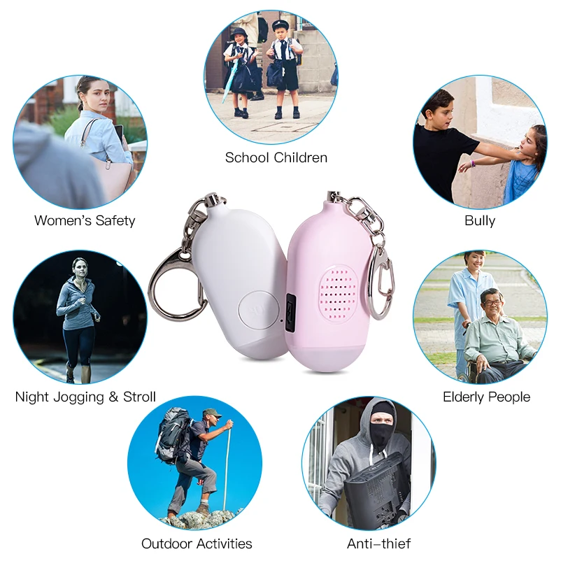 Self Defense Alarm 130dB Rechargeable Girl Women Security Protect Personal Safety Scream Keychain Emergency Alarm LED Flashlight