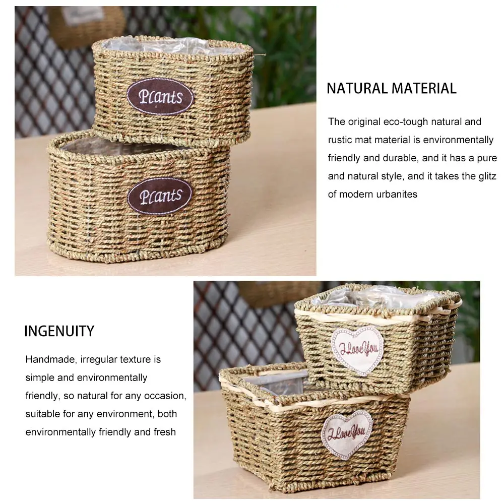 Woven Flower Basket Plant Fiber Sundries Storage Space Saver Household Supplies Sundries Basket Stretch Small Large Volume
